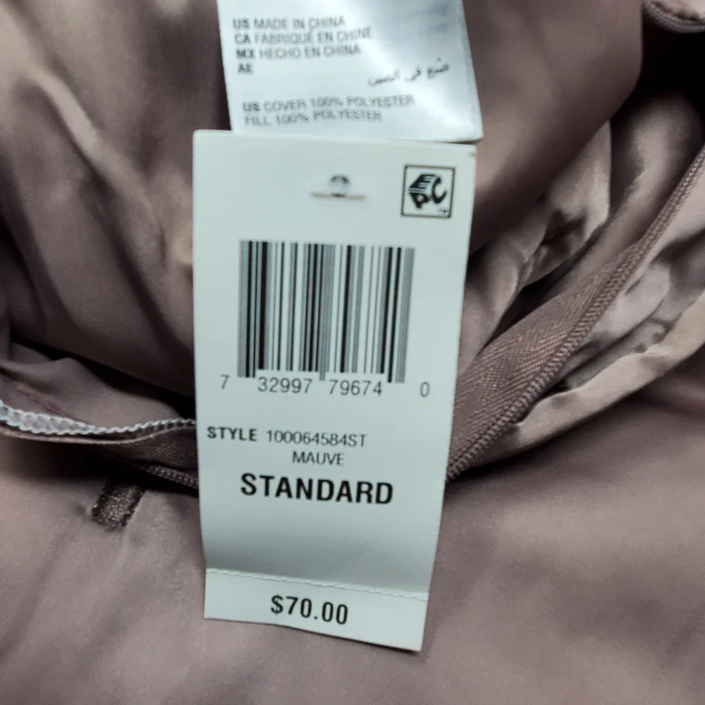 Martha Stewart Tufted Satin Standard Sham 20 x 26 Silky Mauve Set of 2 NEW